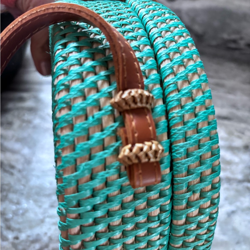 CARLA 8” RATTAN BAG | TURQUOISE REAL RATTAN BAG MADE IN BALI - Picture 4 of 6